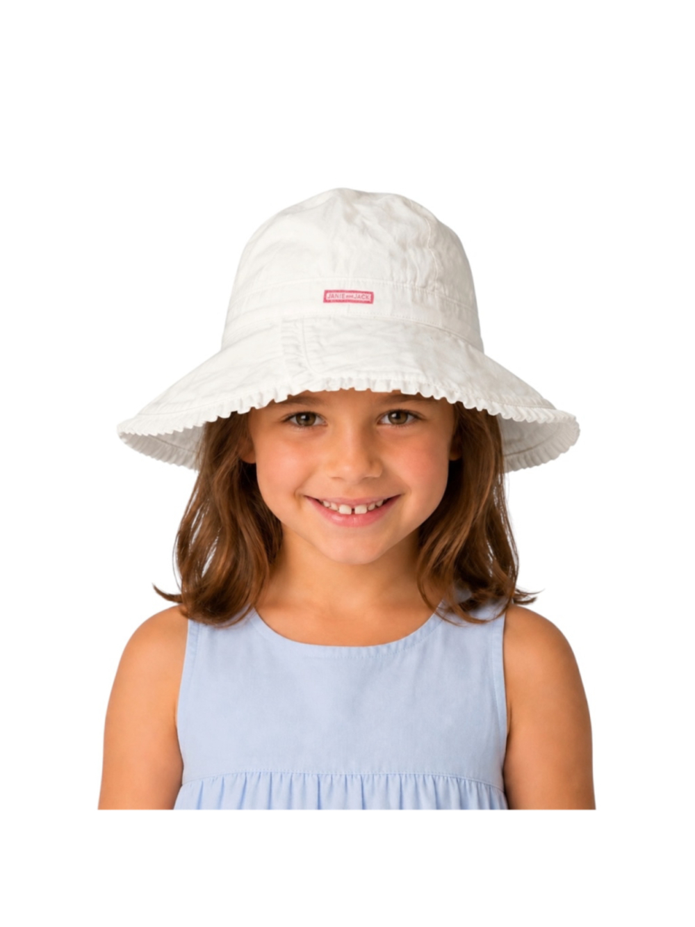Janie and Jack Girls White Ruffle Brim Sun Hat Size 6-8 Cotton